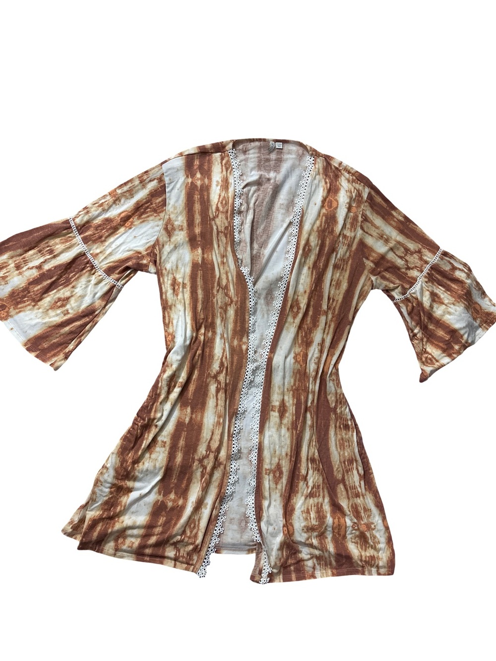 Cato Brown and Cream Tie-Dye Open Front Kimono